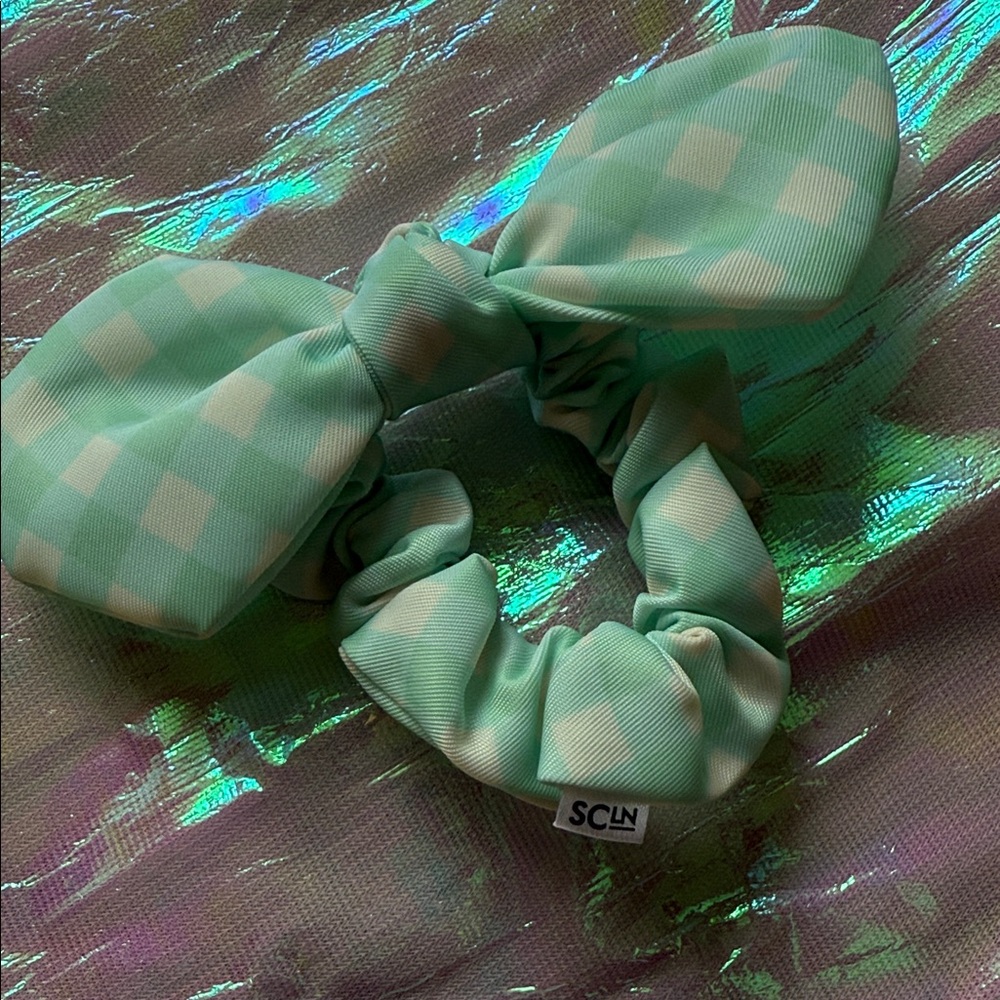 Stony Clover Lane Mint Green Checkered Hair Scrunchie